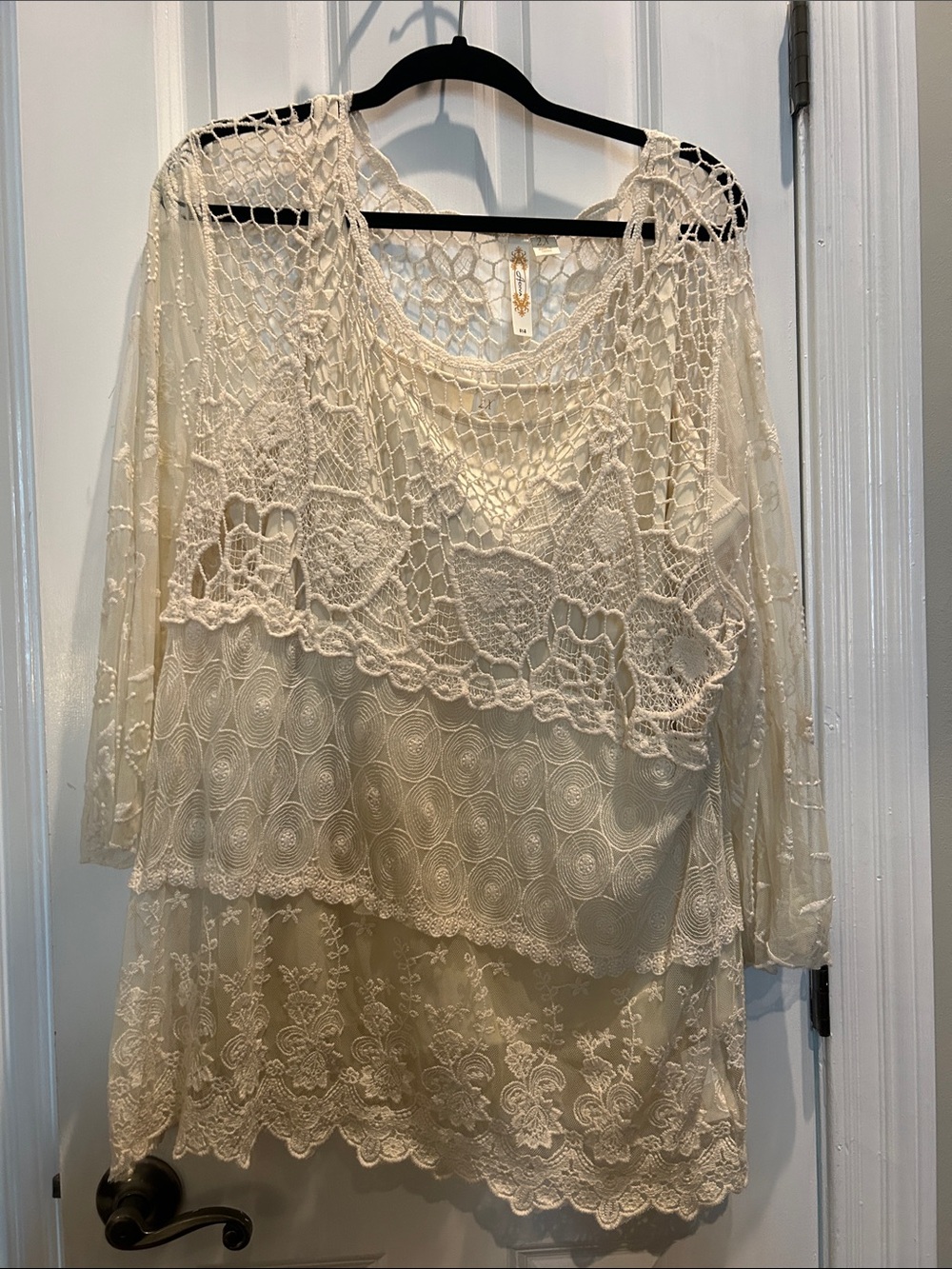 Adiva Cream Crochet Lace Layered Boho Blouse